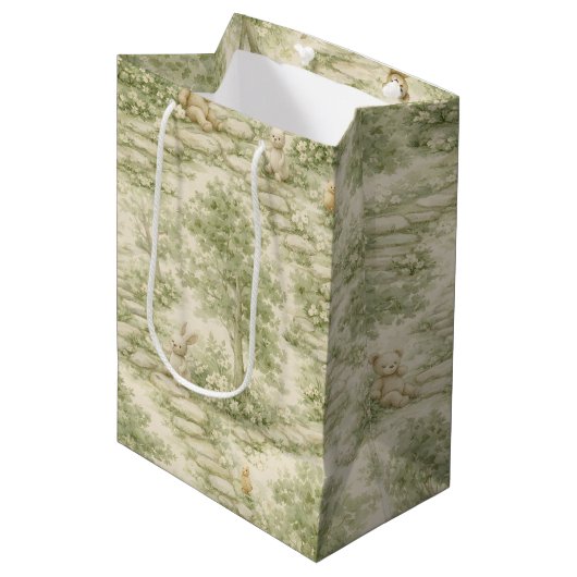 Neutrale Konijn Beer Picknick Bloemetuin (1) Medium Cadeauzakje (Voorkant Gekanteld)
