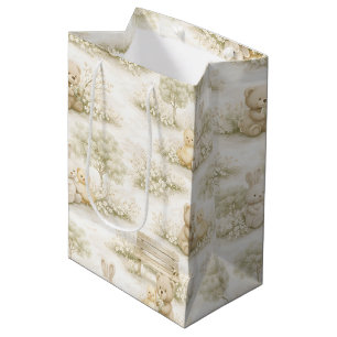 Neutrale Konijn Beer Picknick Bloemetuin (2) Medium Cadeauzakje