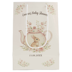 Neutrale Konijn & Bloemenvormige Theepot Baby Show Medium Cadeauzakje