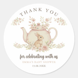 Neutrale Konijn Thee Feestje Baby Shower Bedankt  Ronde Sticker
