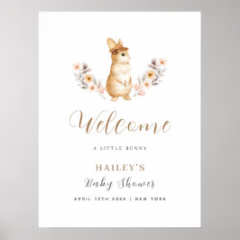 Neutrale Konijn Wilde Bloem Welkom Baby Shower Poster