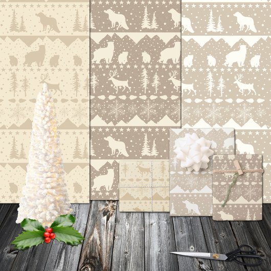 Neutrale Kraft beige Winter Dieren in het noordeli Inpakpapier Vel