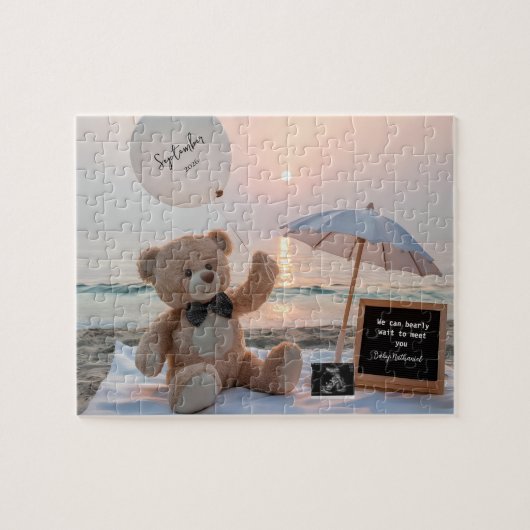 Neutrale Kust Verwacht Baby Aankondiging Legpuzzel (Horizontaal)