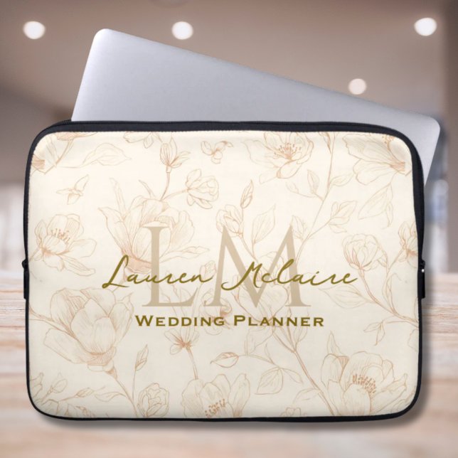 Neutrale Laptop met Wilde Bloem Monogram Zakelijk Sleeve (Neutral Wildflower Monogram Business Style Laptop Sleeve)