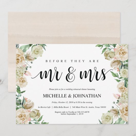 Neutrale lente bruiloft repetitie diner uitnodigin kaart (Voorkant / Achterkant)