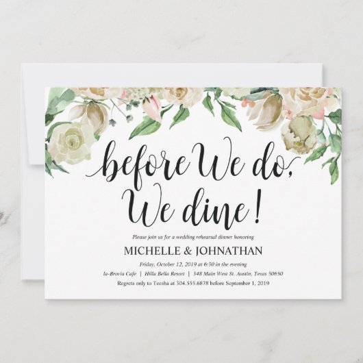 Neutrale lente bruiloft repetitie diner uitnodigin kaart (Voorkant)