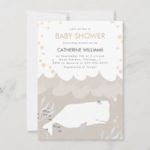 Neutrale Leuke Witte Walvis Baby shower Uitnodigin