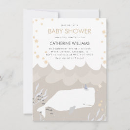 Neutrale Leuke Witte Walvis Baby shower Uitnodigin Kaart