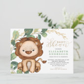 Neutrale Lion Soft Greenery Gold Baby shower Kaart (Staand voorkant)