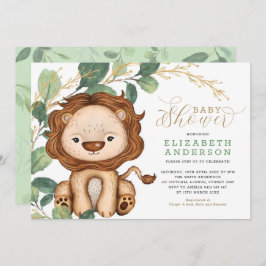 Neutrale Lion Soft Greenery Gold Baby shower Kaart