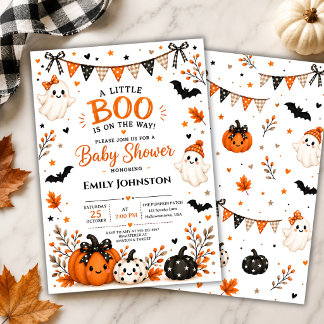 Neutrale Little Boo Halloween Baby Shower Kaart
