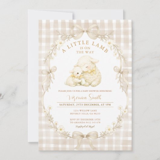 Neutrale Little Lamb Baby Shower Uitnodiging (Voorkant)