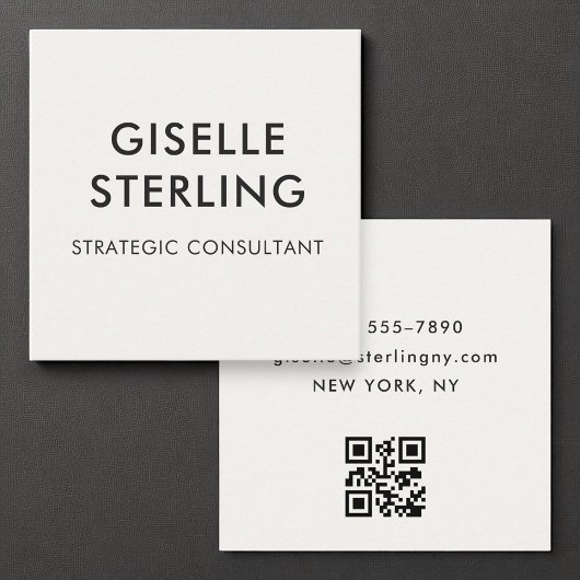 Neutrale Luxe Minimale Typografie QR-code Vierkante Visitekaartje