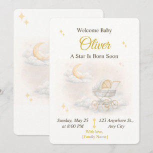 Neutrale Maan Baby Shower Uitnodiging Bewerkbaar