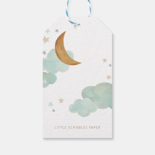 Neutrale maan en sterretjes Baby Bedankt Label cad Cadeaulabel (Achterkant)