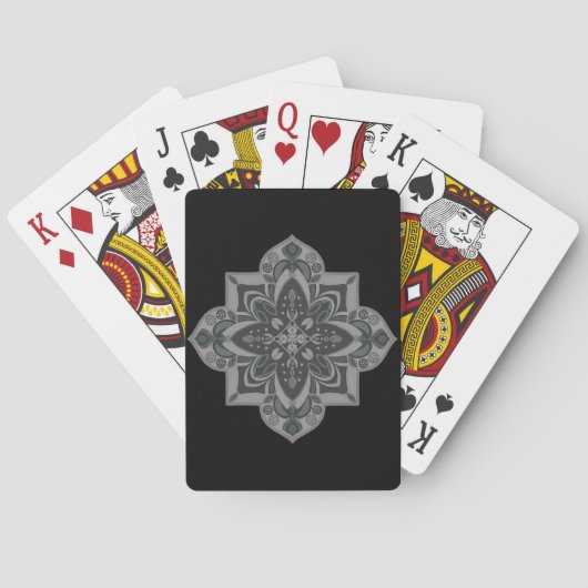 Neutrale Mandala in Grijs en Zwarte Speelkaarten (Achterkant)