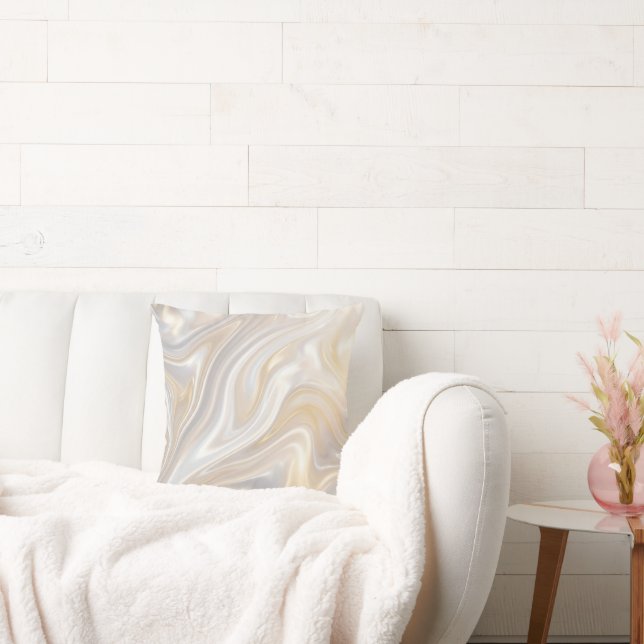 Neutrale Marmer Wervel Worp Kussen | Modern Beige  (Bank)