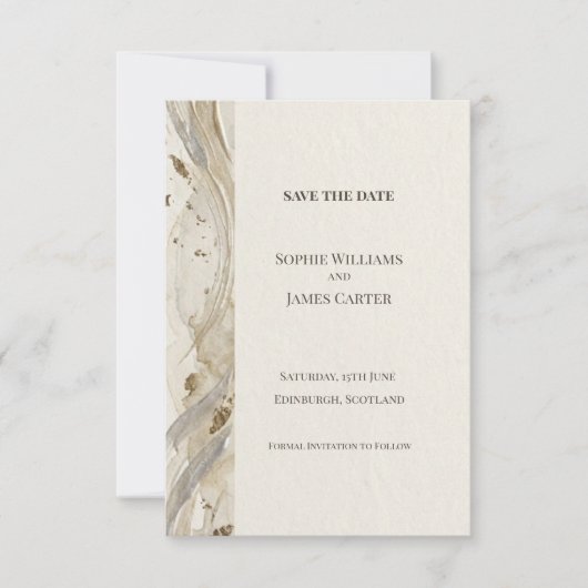 Neutrale marmeren Save The Date kaart (Voorkant)