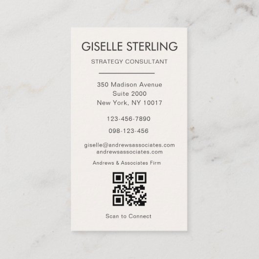 Neutrale minimale QR-code foto modern Visitekaartje (Achterkant)