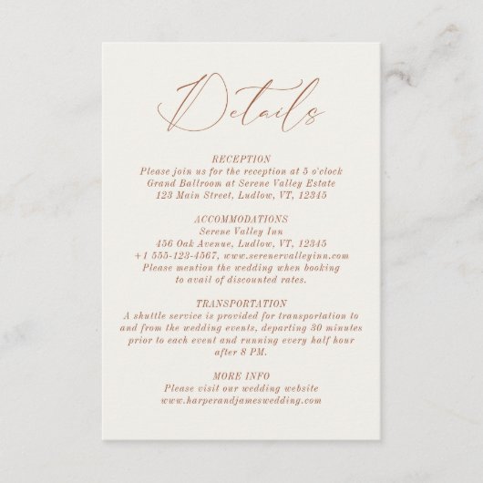 Neutrale minimalistische Boho bruiloft details Informatiekaartje (Voorkant)