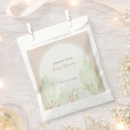 Neutrale minimalistische Boho cactus boog Baby sho Bedankzakje (Geknipt)