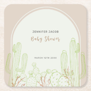 Neutrale minimalistische Boho cactus boog Baby sho Kartonnen Onderzetters