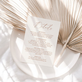 Neutrale Minimalistische Boho Huwelijksdetails Informatiekaartje