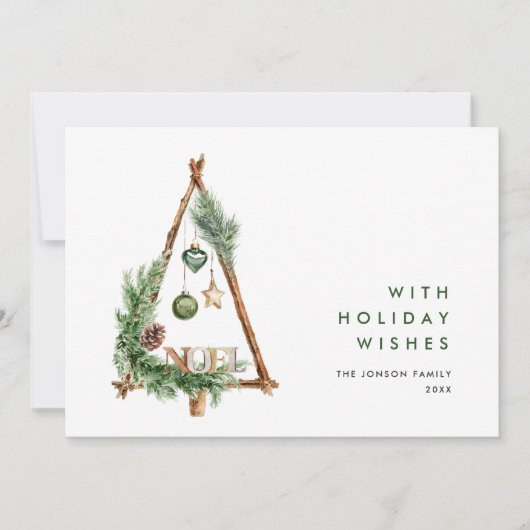 Neutrale minimalistische Boho Kerst Compositie Hol Feestdagenkaart (Voorkant)