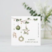 Neutrale minimalistische Boho kerstcompositie Feestdagenkaart (Staand voorkant)