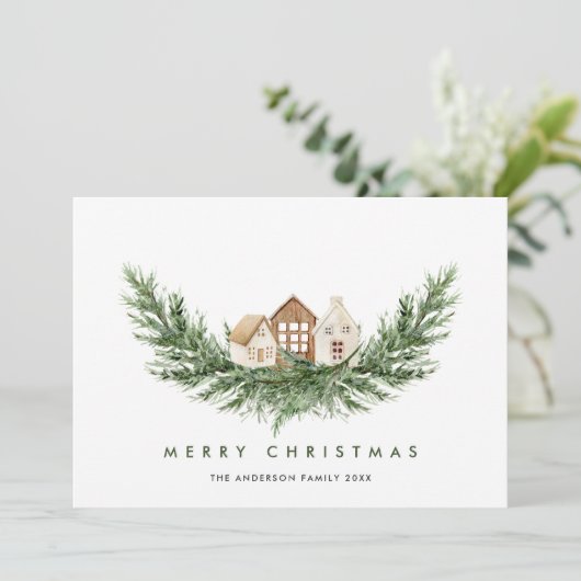 Neutrale minimalistische Boho kerstcompositie Feestdagenkaart (Staand voorkant)