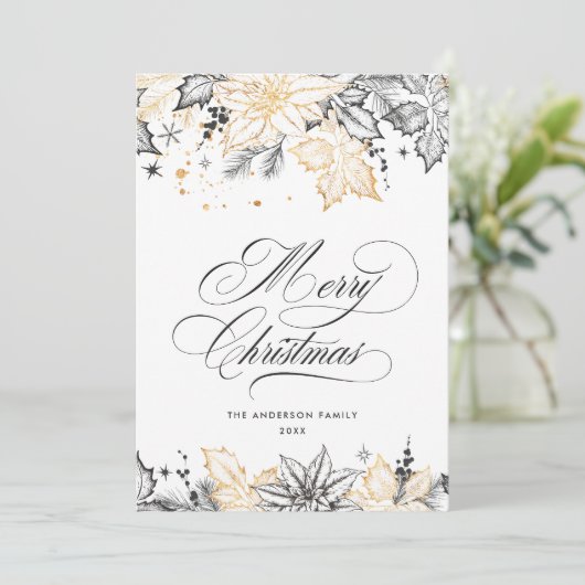 Neutrale minimalistische Boho kerstcompositie Feestdagenkaart (Staand voorkant)