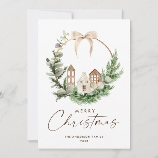 Neutrale minimalistische Boho kerstcompositie Feestdagenkaart (Voorkant)