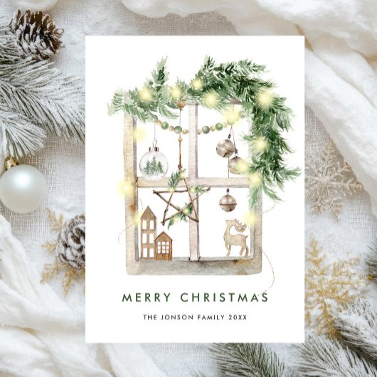 Neutrale minimalistische Boho kerstcompositie Feestdagenkaart