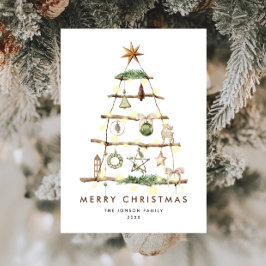 Neutrale minimalistische Boho kerstcompositie Feestdagenkaart