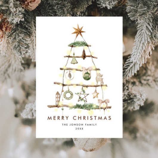 Neutrale minimalistische Boho kerstcompositie Feestdagenkaart