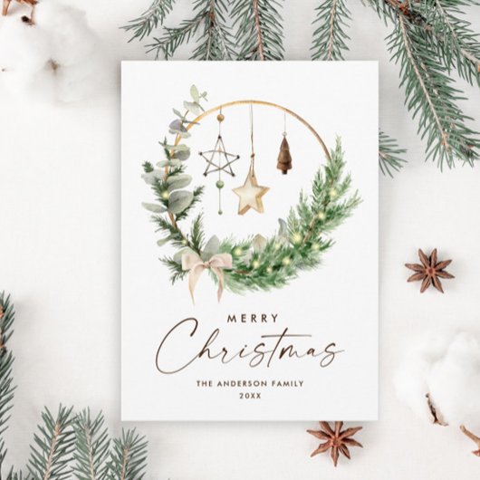 Neutrale minimalistische Boho kerstcompositie Feestdagenkaart