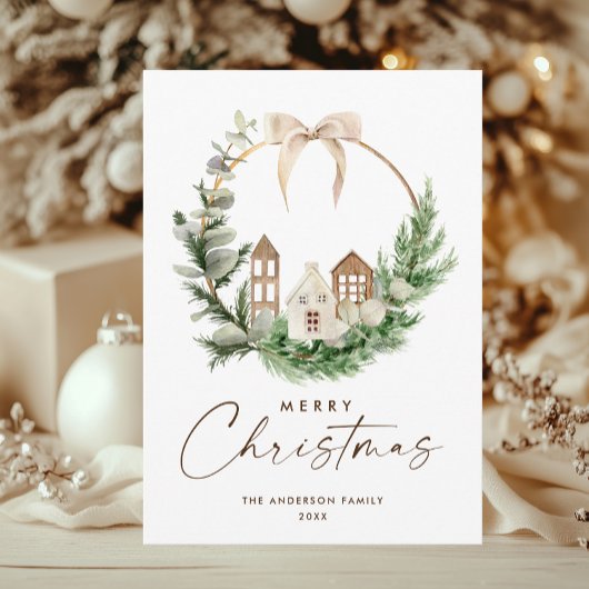 Neutrale minimalistische Boho kerstcompositie Feestdagenkaart