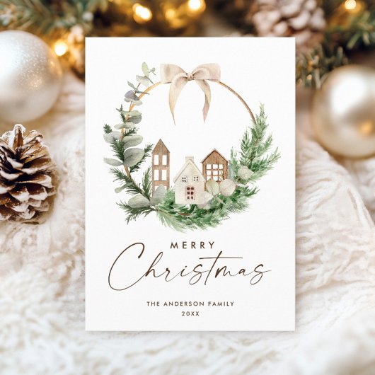 Neutrale minimalistische Boho kerstcompositie Feestdagenkaart