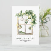 Neutrale minimalistische Boho kerstcompositie Feestdagenkaart (Staand voorkant)