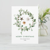 Neutrale minimalistische Boho kerstcompositie Feestdagenkaart (Staand voorkant)