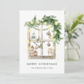 Neutrale minimalistische Boho kerstcompositie Feestdagenkaart (Staand voorkant)