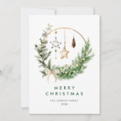 Neutrale minimalistische Boho kerstcompositie Feestdagenkaart (Voorkant)
