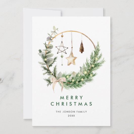 Neutrale minimalistische Boho kerstcompositie Feestdagenkaart (Voorkant)