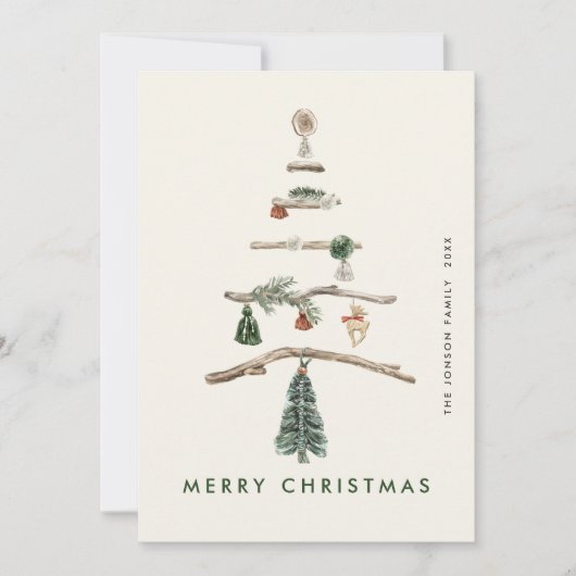 Neutrale minimalistische Boho kerstcompositie Feestdagenkaart (Voorkant)