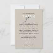 Neutrale minimalistische bruiloft dank u kaart notitiekaartje (Voorkant)