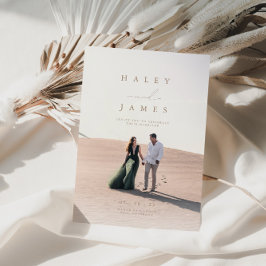 Neutrale minimalistische Chic Script Photo Wedding Kaart