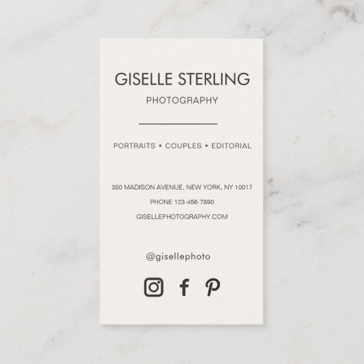 Neutrale Minimalistische Fotograaf Foto Sociale Me Visitekaartje (Achterkant)