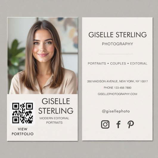 Neutrale Minimalistische Fotograaf QR-code Visitekaartje