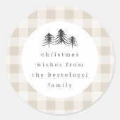 Neutrale Minimalistische Geruite Dennenboom Kerstm Ronde Sticker (Voorkant)