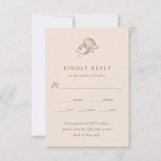 Neutrale minimalistische Hoefijzer bruiloft | QR-c RSVP Kaartje (Voorkant)